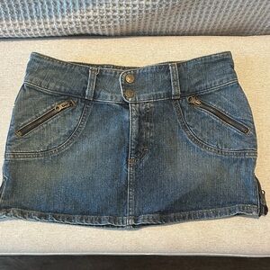 Frankie B. Blue Denim Mini Skirt with Zipper Accents